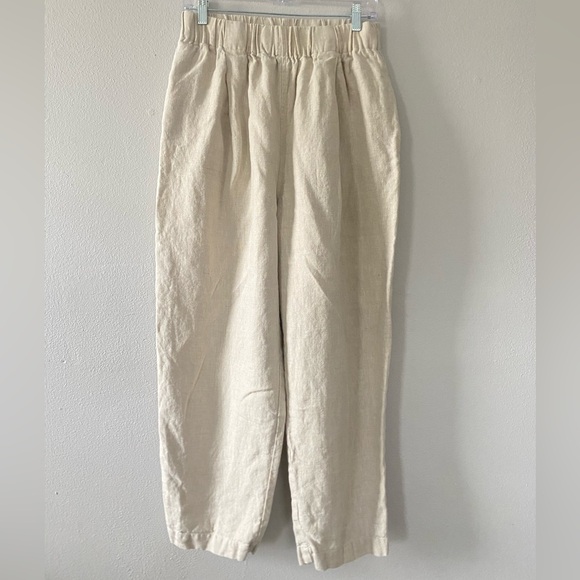 Elizabeth Suzann 100% Linen Wide Leg Cropped Pants Elastic Waist Women's Large - Picture 2 of 9